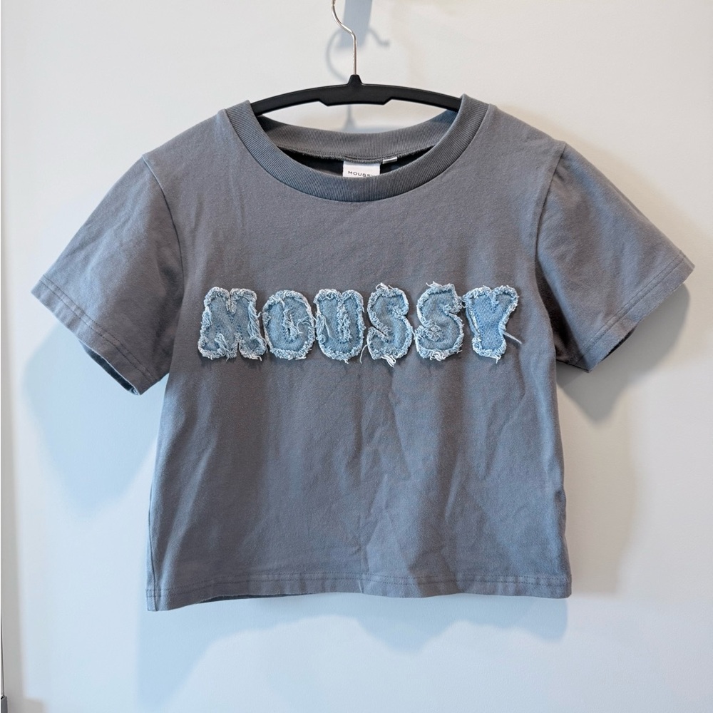 Moussy Women's Denim Letter Gray T-shirt Size Small